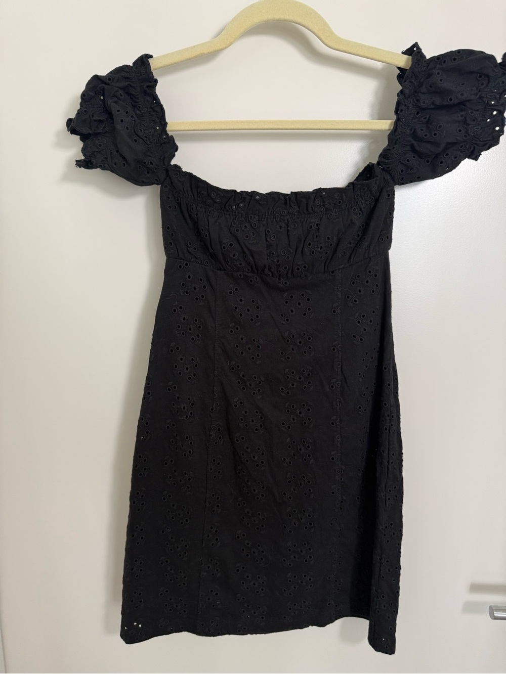 ASOS Black Eyelet Puff Sleeve Mini Dress